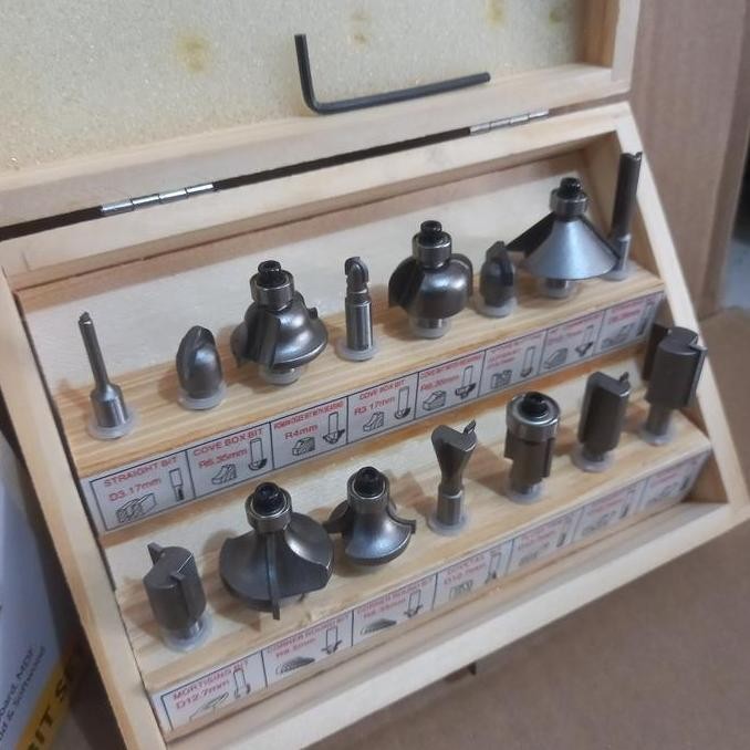 Braxter Mata Propil 15 Pcs  Mata Trimmer  Mata Router Bit Set Box Kayu