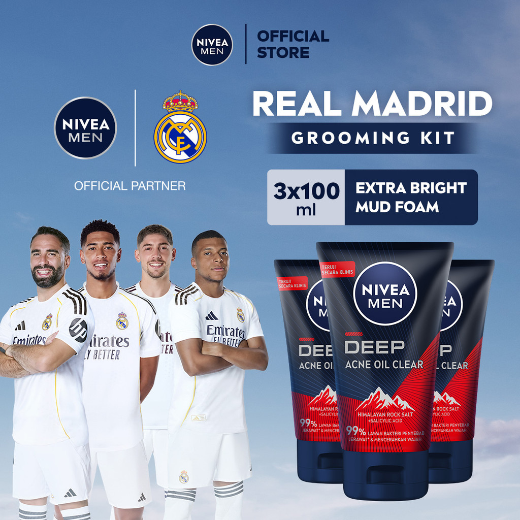 (PAKET HEMAT ISI 3) NIVEA MEN Facial Foam Deep Acne Oil Clear Face Scrub 100ml - Sabun cuci muka pri