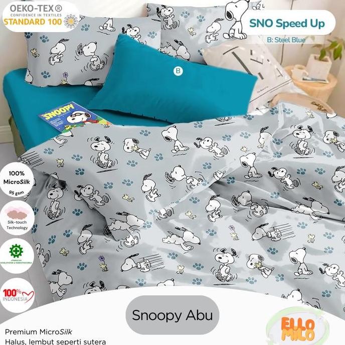 Sprei Set Snoopy | Katun Microsilk | 120x200 140x200 160x200 180x200 | Bed Sprei Korea | Free karet 