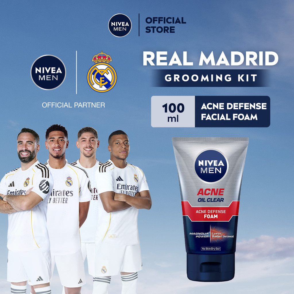 NIVEA MEN Facial Foam Oil Clear Acne Defense 100ml - Sabun cuci muka pria bebas jerawat anti bakteri