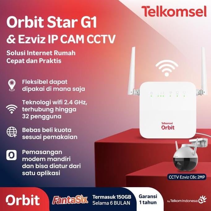 Telkomsel Orbit Star G1 Modem Wifi 4G + Ezviz Wifi Cctv Camera New Stok