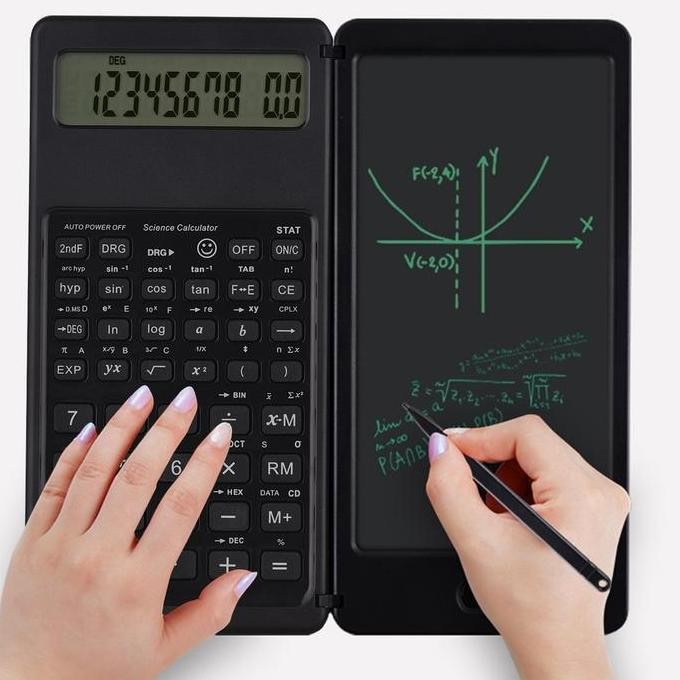 

TERBARU KALKULATOR LIPAT LCD 10 DIGIT + WRITING PAD PENGHAPUS ULANG SCIENTIFIC CALCULATOR PORTABEL