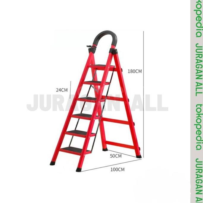 ready TANGGA LIPAT/TANGGA PORTABLE/TANGGA LIPAT BESI ALUMUNIUM-6 STEP MERAH