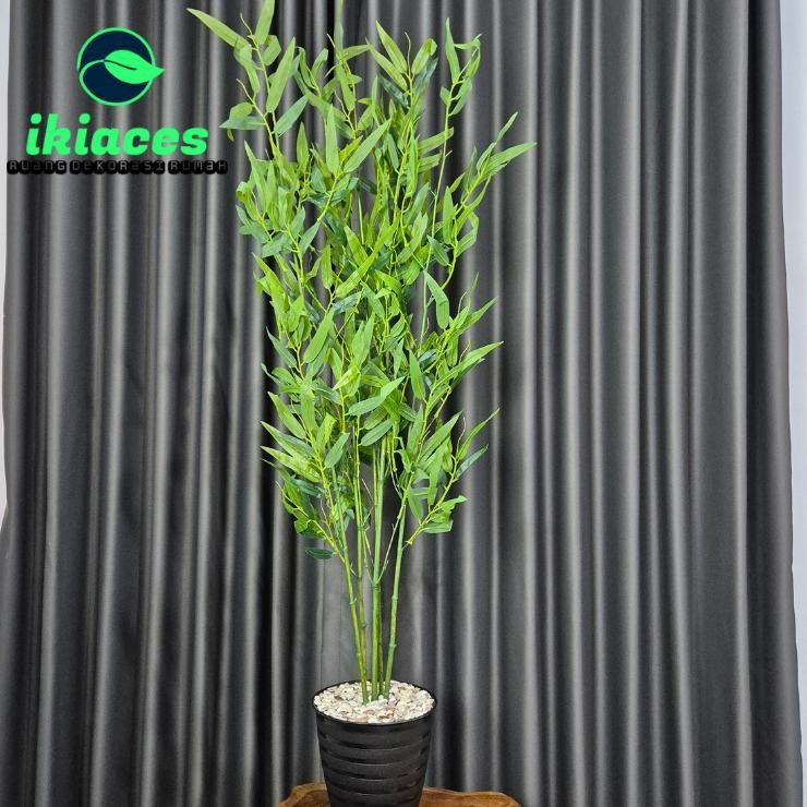 POHON BAMBU ARTIFISIAL JUMBO 1 METER TANAMAN HIAS PLASTIK DAUN BAMBU PLASTIK BUNGA PALSU DEKORASI PO