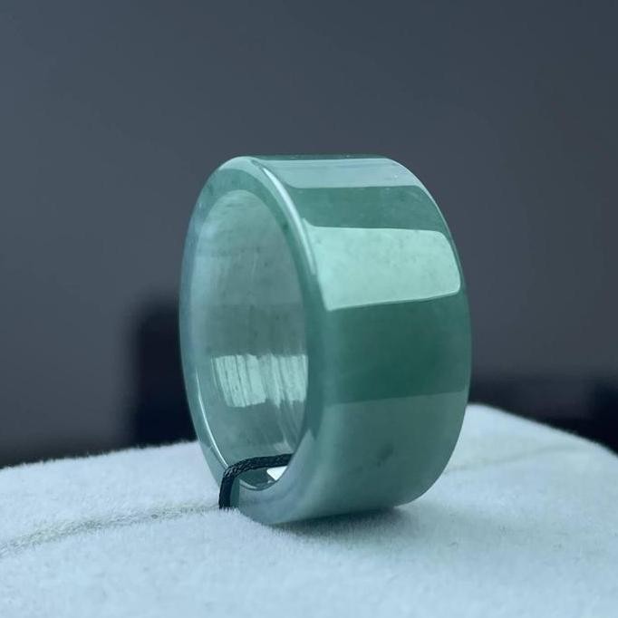 Cincin Batu Giok Raja Flat Natural Jadeite Jade Type A Asli Burma Bersertifikat