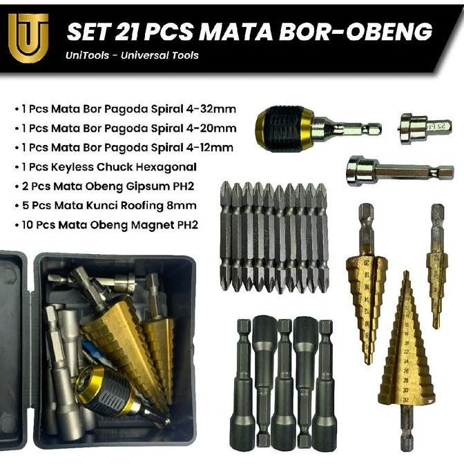 Set Mata Bor Pagoda Mata Kunci Roofing, Mata Obeng Magnet, Mata Obeng Gipsum Ph2  Dan Keyless Chuck 