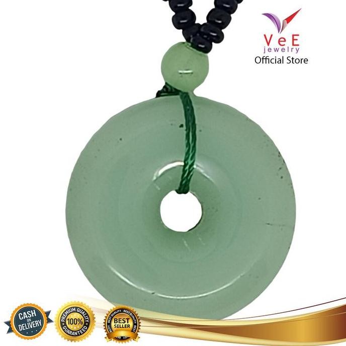 Kalung Liontin Batu Giok Asli Cina Donat Mini Hijau - Vee Wanita