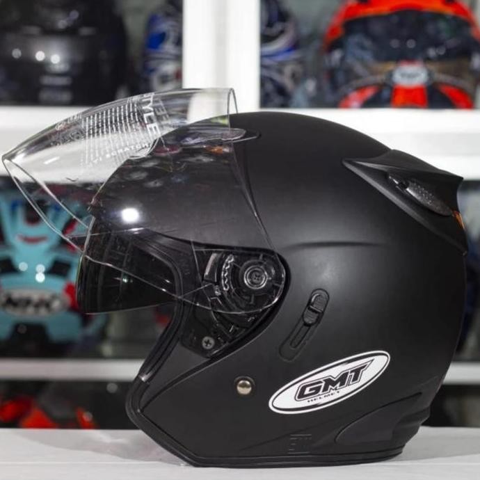 HELM HALF FACE DOUBLE VISOR||GMT BLACK DOFF ORIGINAL||HELM MOTOR SNI Motorcycle