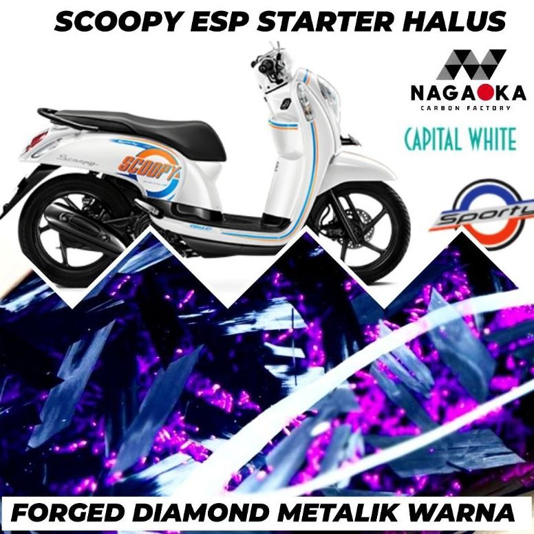SCOOPY ESP STARTER HALUS CARBON FORGED DIAMOND PREMIUM METALIK WARNA SPAKBOR BELAKANG SPION BEHEL SC