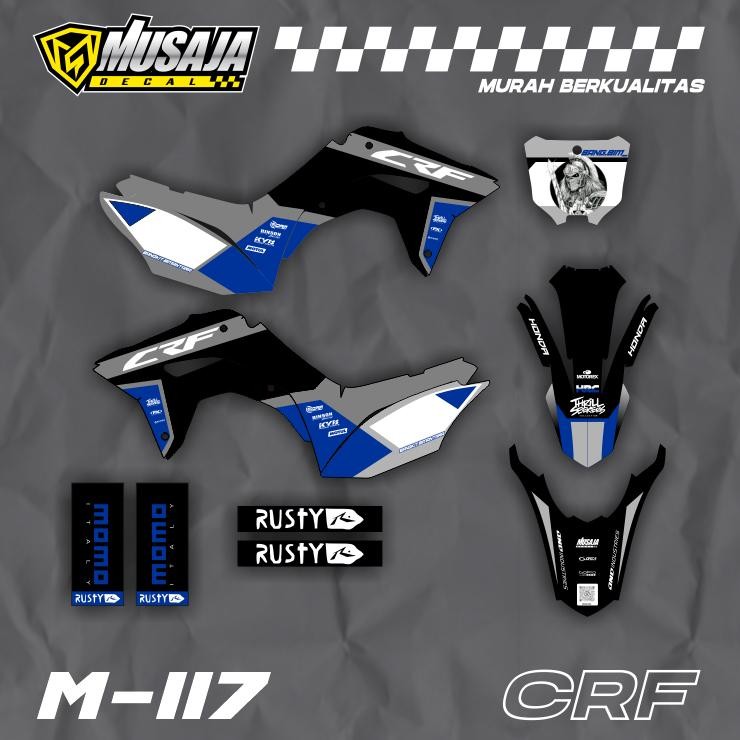 decal crf 150L full body - dekal crf 150 biru putih hitam simple