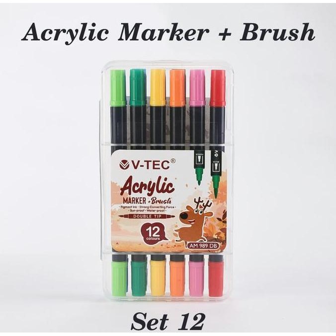 

Promo V-Tec Acrylic Marker Pen & Brush Set 12/24/36 Warna Spidol Akrilik Waterproof