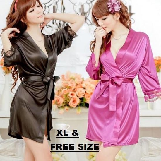 baru Baju tidur kimono pajamas lingerie Sutra imitasi
