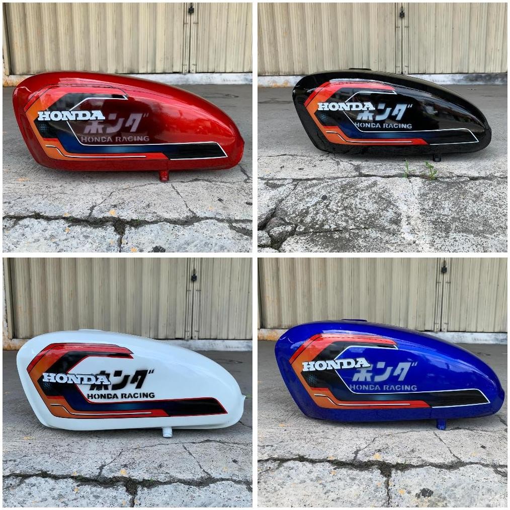 TANGKI CB 125 CAT GRAFIS KEKINIAN MBOIS BAHAN PRES GALVANIS MERAH PUTIH BIRU HITAM TENGKI CB100 GLAT