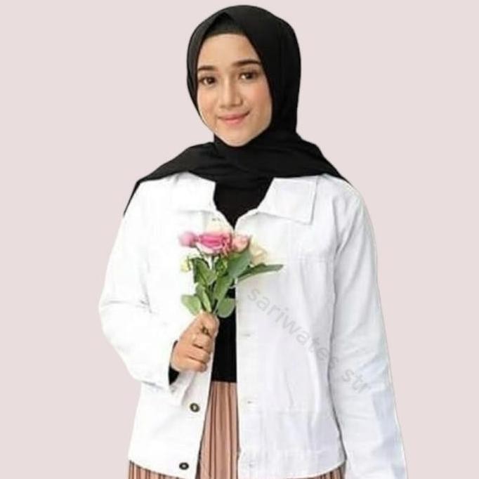 Jaket Jeans Wanita Crop Denim Jaket Cewek Putih