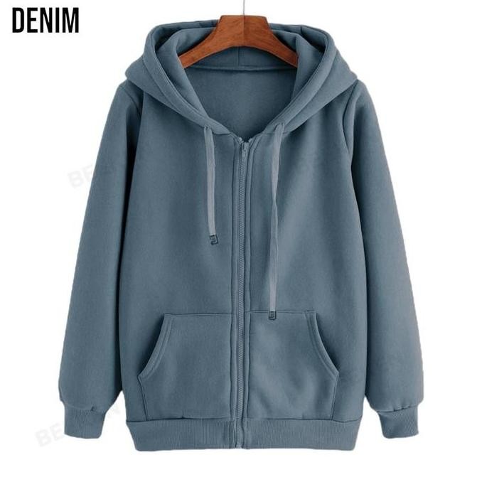 Jaket Polos Zipper Hoodie Polos Denim Pria Wanita - FLEECE PE GRAMASI 240 - M,L,XL,XXL - Tersedia da