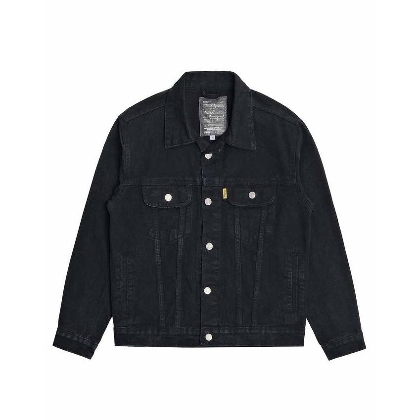 Vearst Trucker Jacket Duin Black Washed Denim Pria Jaket Outer Kancing