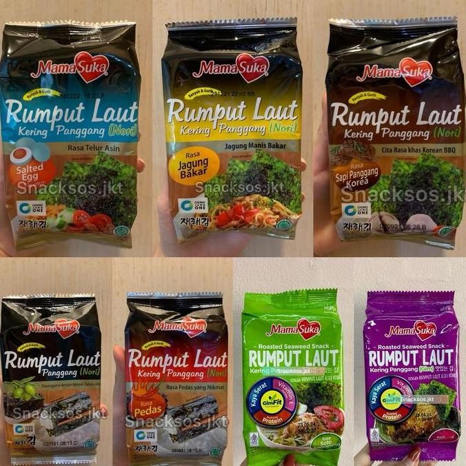

Mamasuka Rumput Laut Nori Seaweed Korea Original / Soto Lamongan / Rendang / Pedas / Sapi Panggang / Jagung Bakar / Salted Egg