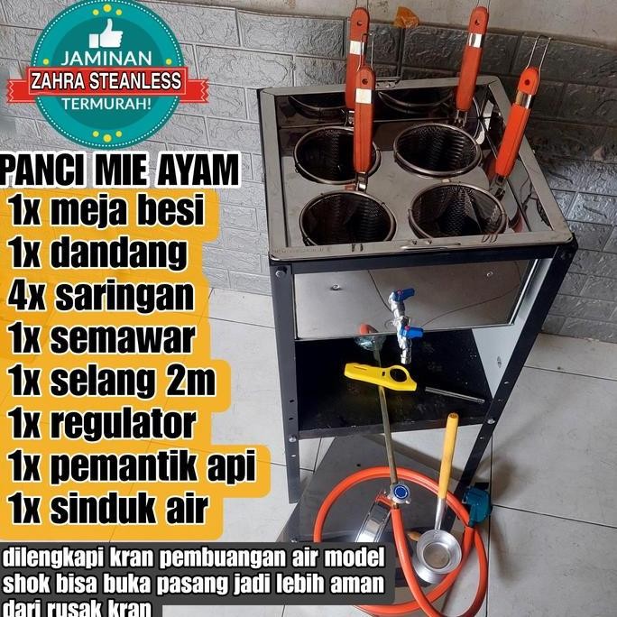 BEBAS ONGKIR - dandang mie ayam 4 lubang pake kran set meja / Dandang mie kocok
