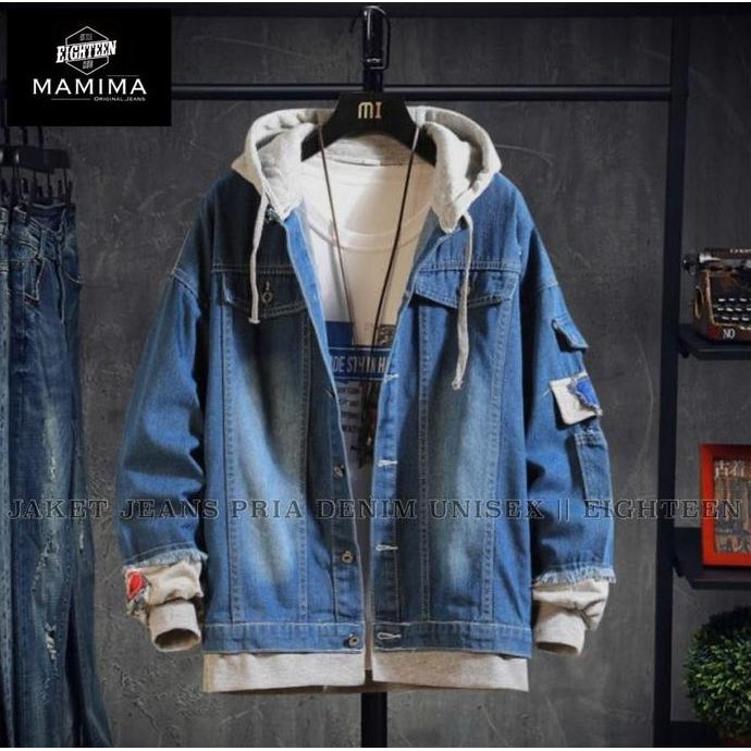 JAKET DENIM JEANS PRIA MODEL KUPLUK KOMBINASI BAHAN FLEACE LOTTO KEREN COWOK DISTRO CASUAL