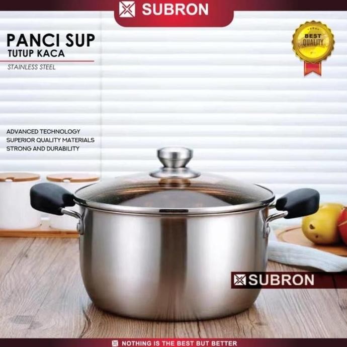 TERBARU - SUBRON Panci Sup 26 cm Stainless TEBAL tutup kaca