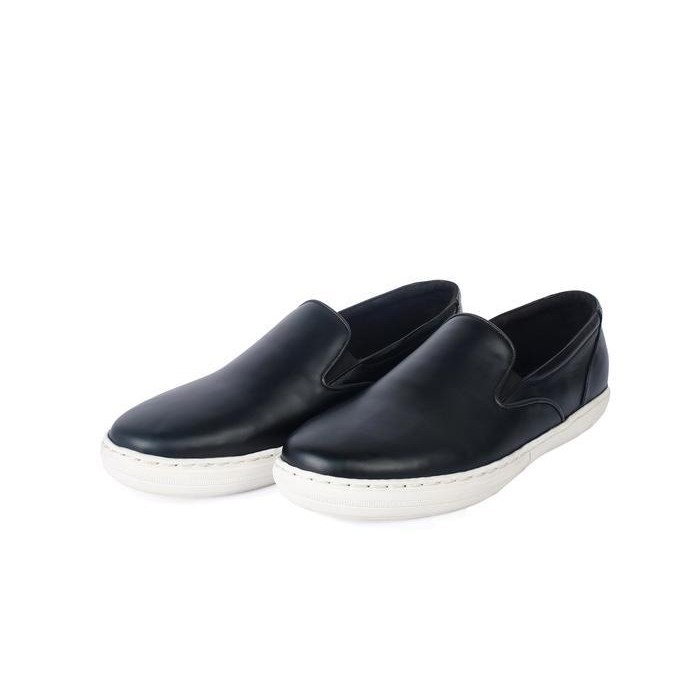 Winshor Milton Black White - Sepatu Slip On Kulit Pria Premium