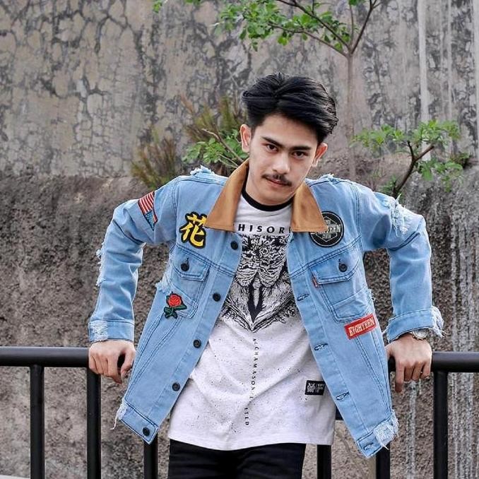 Jaket Jeans Model Dilan Biru Pria Denim Casual Cowok - Wanita Simple Original Blue