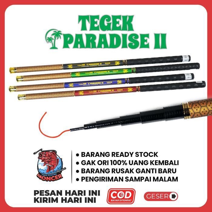 Joran Tegek Pancing Paradise Ii [Free Kail, Senar & Pelampung] Bahan Fiber Solid Coating I Carbon Ku