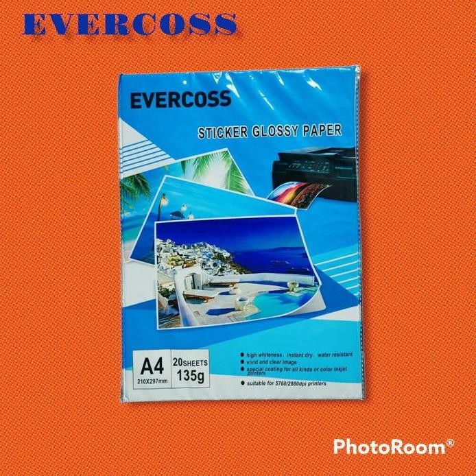 

new !!! Sticker Glossy Paper Evercoss A4 135 Gram (1 pack) Isi 20 Lembar