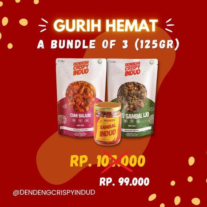 

Gurih Hemat Indud Isi 3 - Cumi Balado+Sambal Bawang+Paru Ijo 125g250g