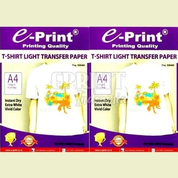 

new !!! T-Shirt Light Transfer Paper e-Print A4 150Gsm 5 Lembar Kertas Baju TShirt Terang / Putih