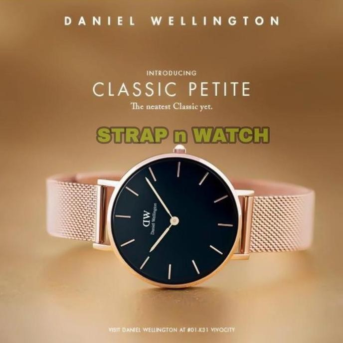 Jam Tangan Wanita DW Petite Melrose Black Original Rantai Fullset