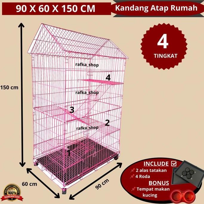 KANDANG KUCING JUMBO 4 TINGKAT + RODA EXTRA JUMBO +  BONUS TEMPAT MAKAN KUCING