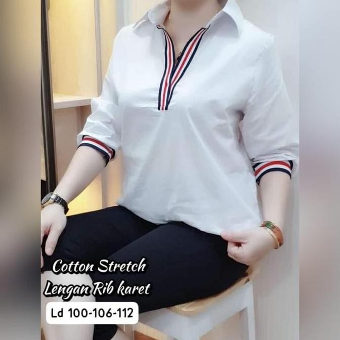 Kemeja Wanita Putih Casual Cotton Stretch V-Neck Kemeja Korea Kemeja Putih Baju Katun - Atasan Putih
