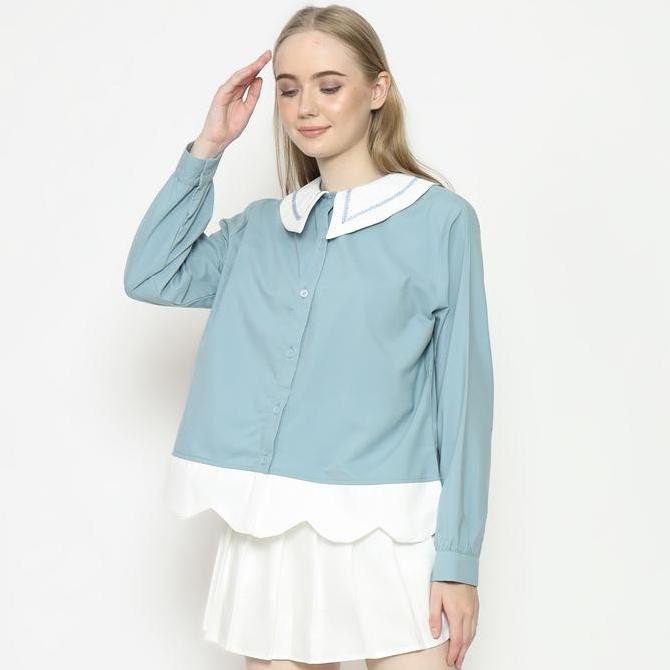 [ Senchi ] - Yumeko Two-Tone Shirt / Kemeja Halus Wanita Dua Warna / Atasan Kemeja Wanita Style Jepa