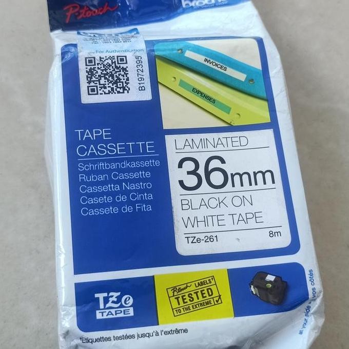 

Label Tape Cassete Brother Tze-261 36 Mm Black On White Original New Stok