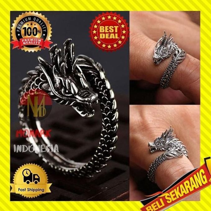 Cincin Pria Naga Melingkar Adjustable Titanium Perak Fashion Keren C92