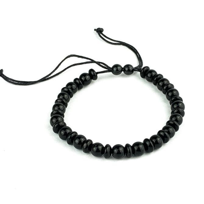 New Collection - Gelang Batu Kesehatan Giok Hitam Asli Bulat Pipih 6Mm Terapi Ori G509