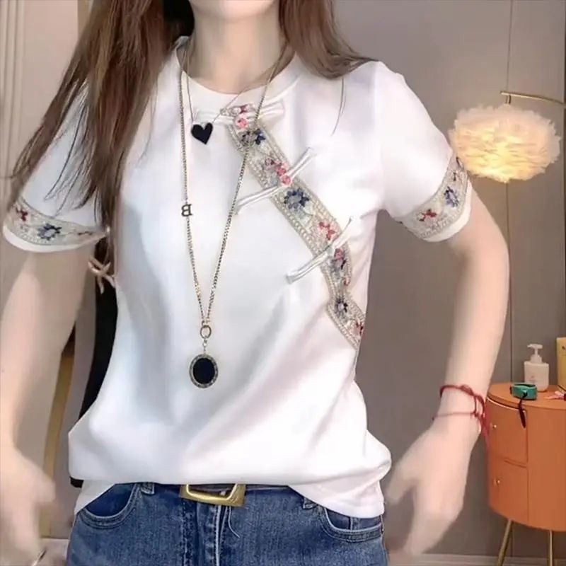 Gaya Cina Bordir Baru T Baju Wanita KAOS