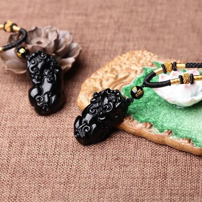 Promo - Kalung Batu Giok Black Jade Tali Pria Wanita Pixiu Keberuntungan K239