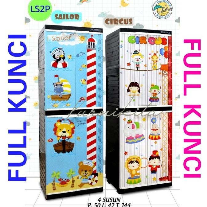 LEMARI PLASTIK 4 SUSUN TABITHA LEMARI KARAKTER KUNCI MOTIF JEPARA ASLI