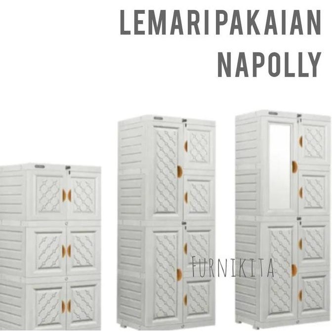 New Lemari Plastik Napolly MCAB Kaca 4 Susun | Lemari Pakaian Anak Karakter + Kunci