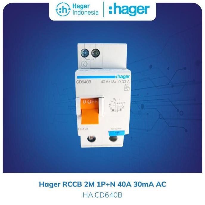baru hager rccb elcb 2p 40a type cd640b - pemutus arus listrik 30ma ac