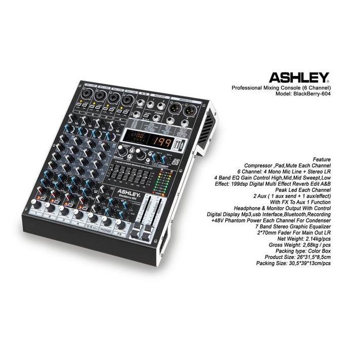 Mixer Audio Ashley Blackberry 604 | Mixer Ashley Blackberry 604 | 6 Channel | 4 Mic Line | 2 Stereo 