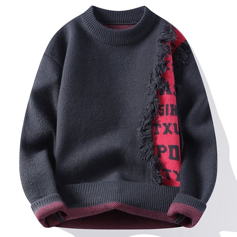 Sweater Pria Distressed Trendy Kepribadian Leher Bulat Rajutan