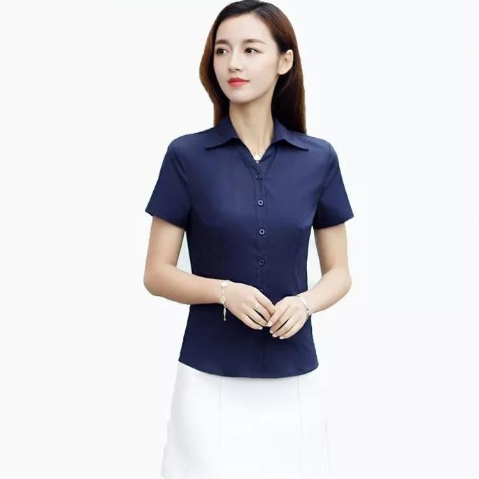 kemeja pendek wanita biru navy/biru dongker