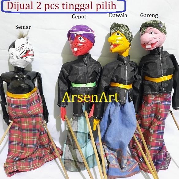 Wayang Golek Kayu Semar, Gareng, Petruk dan Cepot Ukuran Kecil (35 Cm) Kepala Bisa mengangguk dan Me
