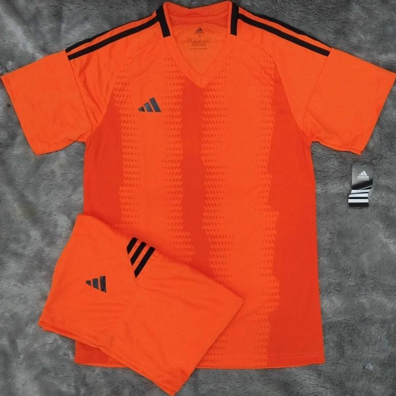 Er-6 Jersey Bola 2025 | Setelan Futsal A566 Orange Lis Hitam | Pakaian Olahraga Terbaru | Set Baju B
