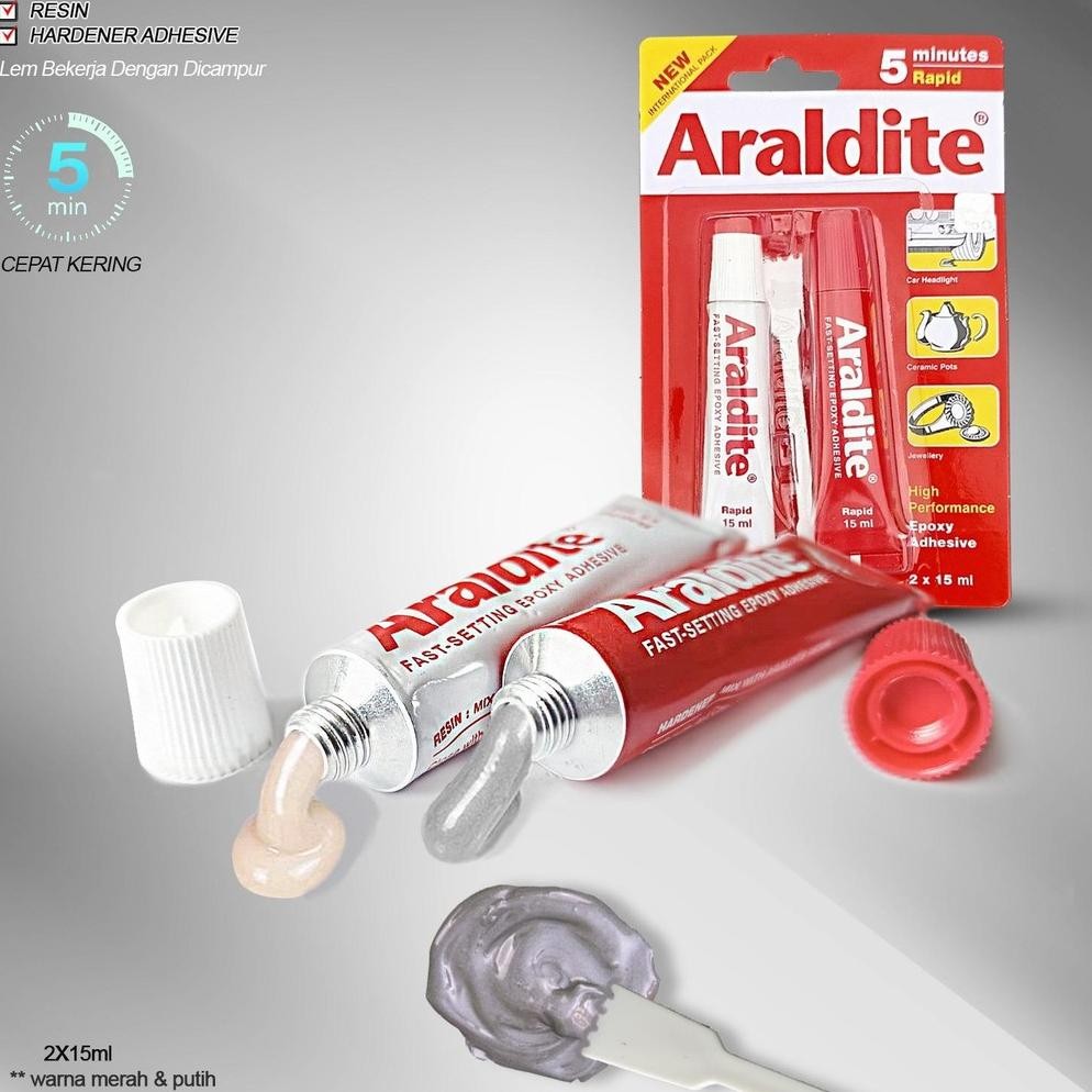 

Lem Araldite Merah Epoxy Serbaguna 5 Minutes Plastik Kuat Besi