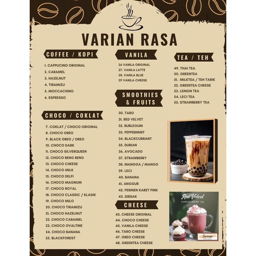 

Original FREZZO POWDER 1KG Varian Coklat | Bubuk Minuman Choco Boba Brown Sugar