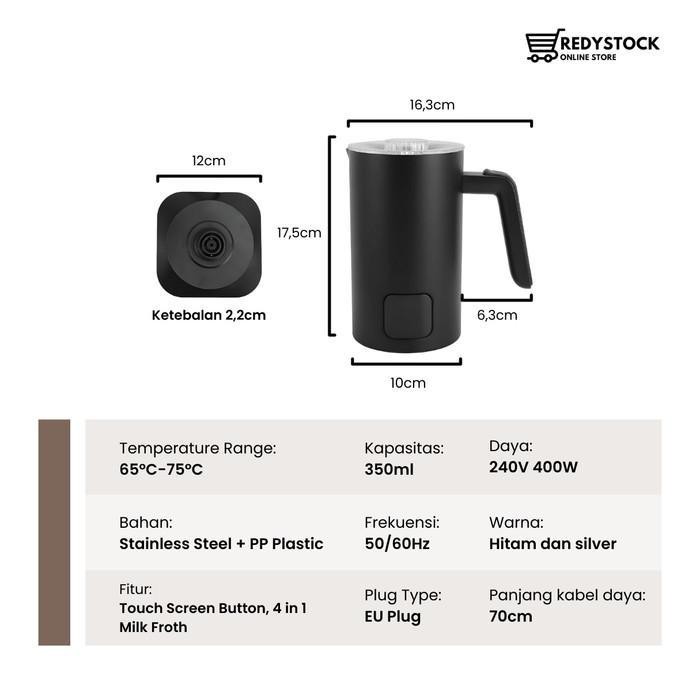 Milk Frother Steamer Susu Elektrik Otomatis Panas Dingin 350Ml Mf350